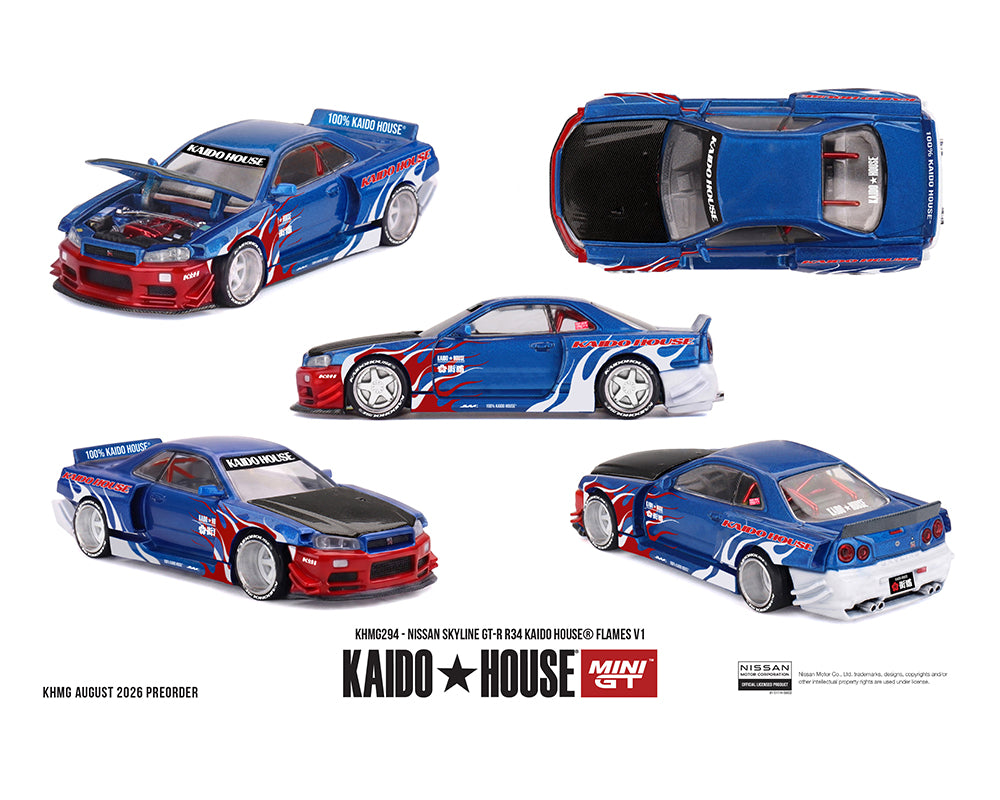 (Preorder) Kaido House x Mini GT 1:64 Nissan Skyline GT-R R34 Kaido House Flames V1 KHMG294