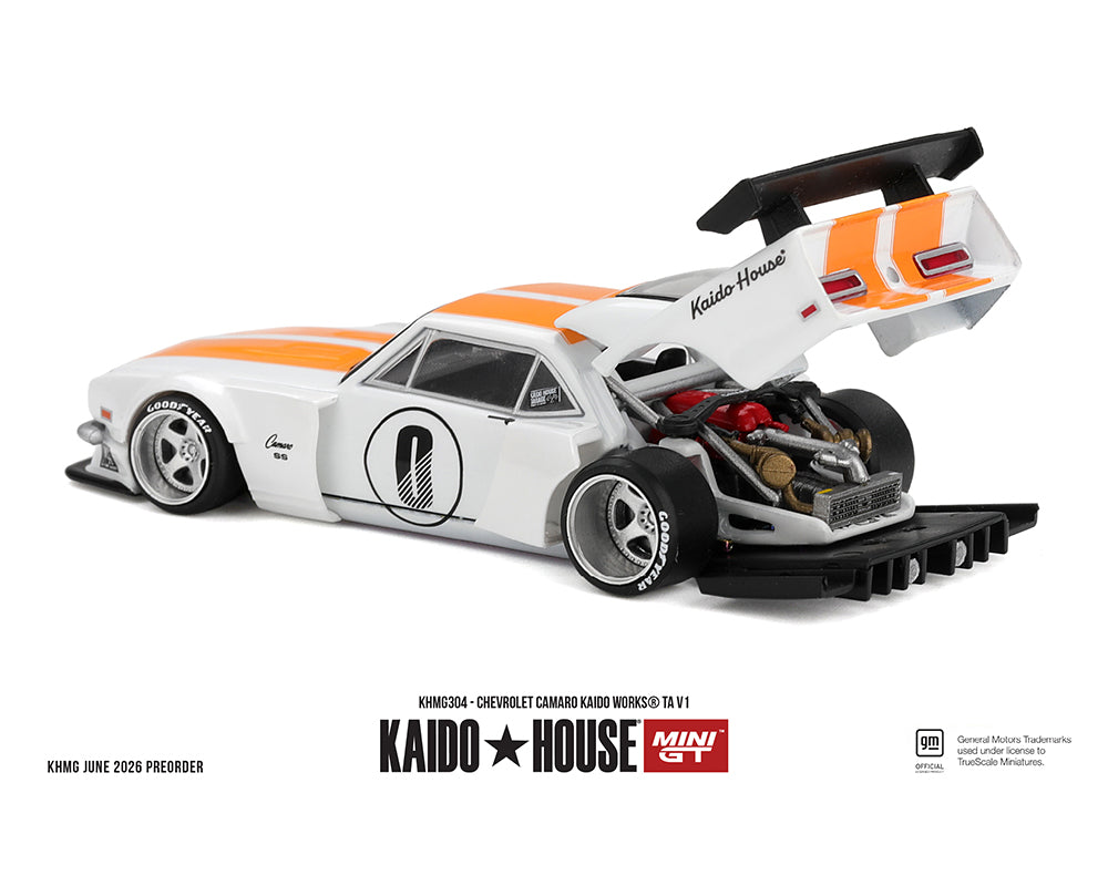 Model car with open hood on a white background, featuring Kaido House branding.