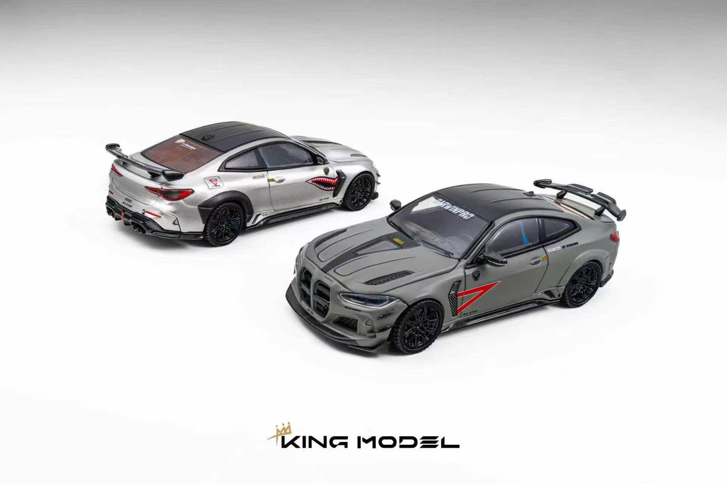 Two model cars on a gray background with 'Kings Model' branding.