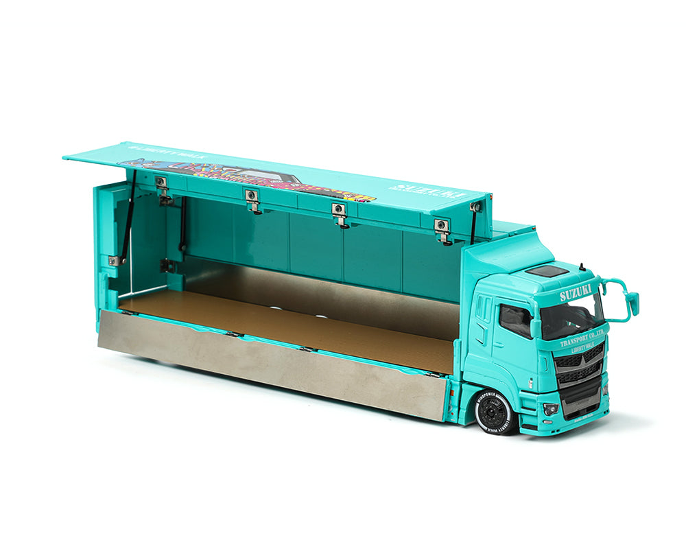 GCD 1:64 Liberty Walk LB-Trucks Mitsubishi Fuso Super Great Transporter LBWK – Blue KS-073-425
