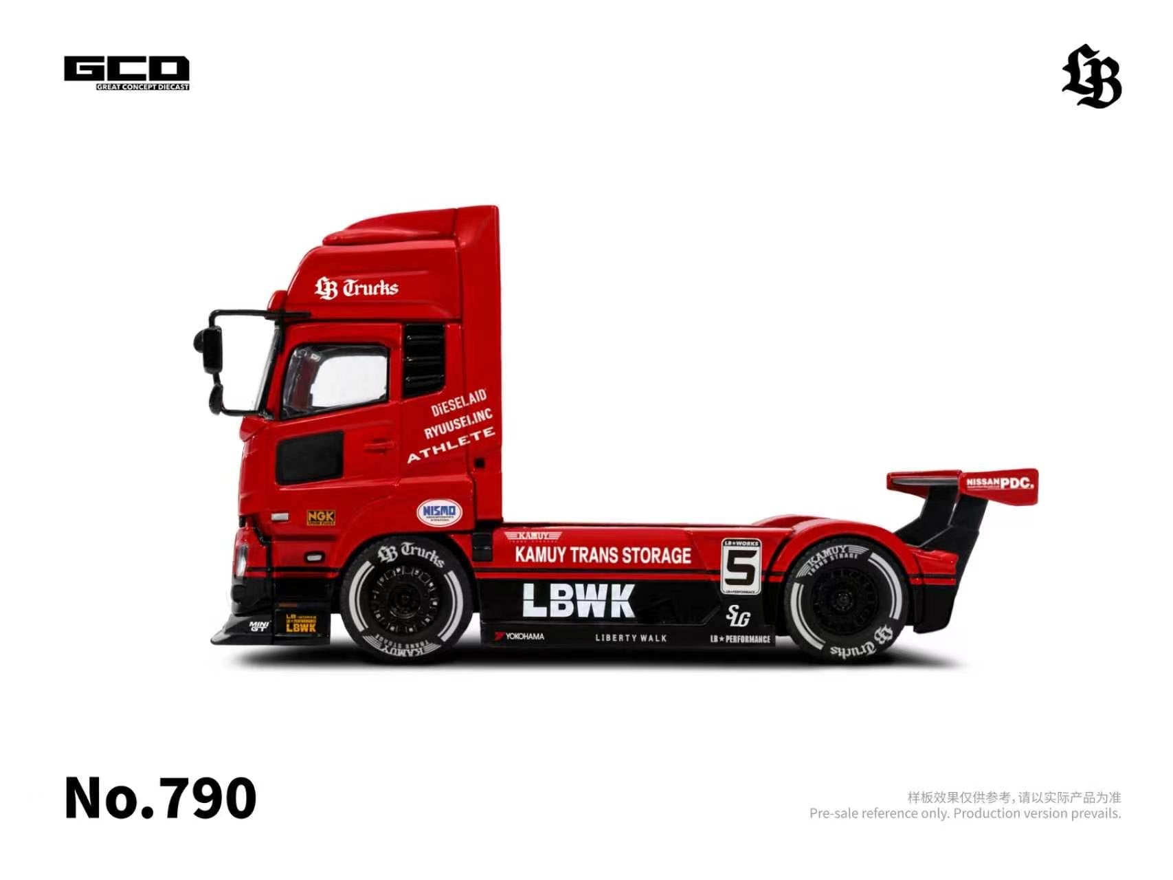 Black and Red UD truck model with various sponsor logos on a white background