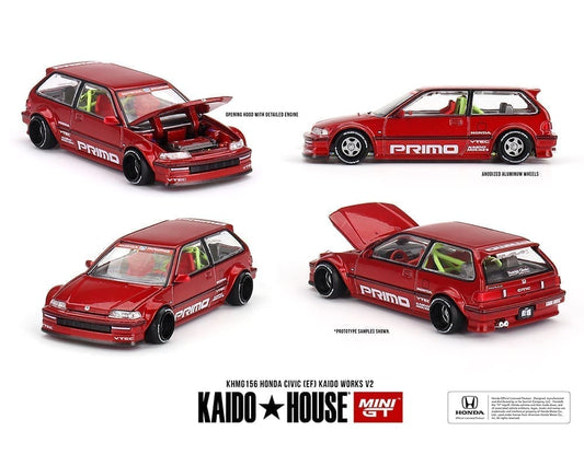 Kaido House x Mini GT 1:64 Honda Civic (EF) Kaido Works V2- M Red KHMG156 Diecast 