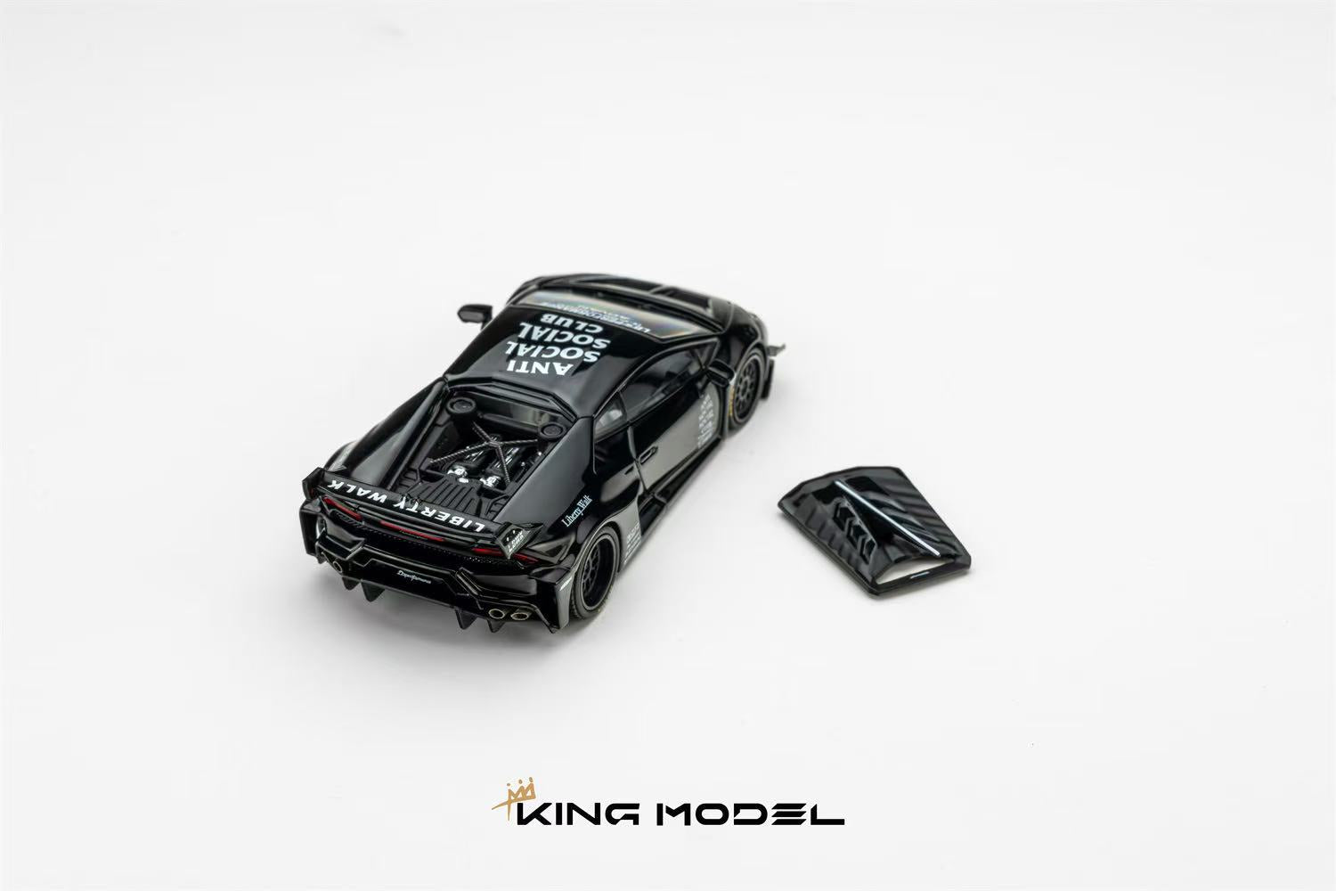 Black model car with text on a white background, featuring the 'King Model' brand.