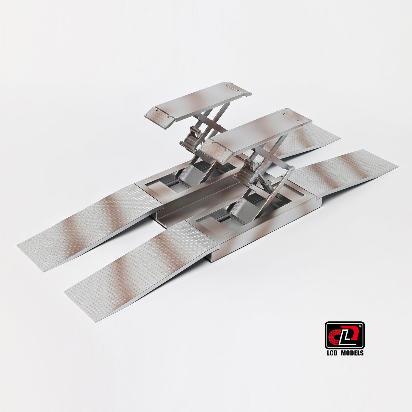 Metallic model of a vehicle with open doors on a white background, featuring the LEO Models logo.