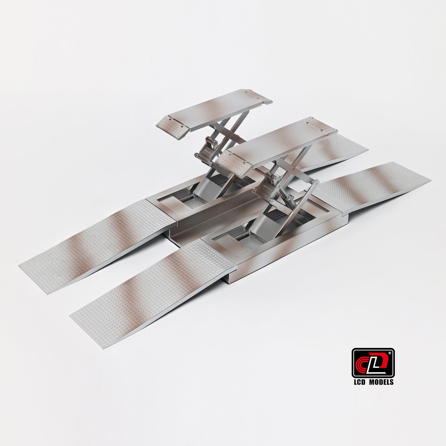 Metallic model of a vehicle with open doors on a white background, featuring the LEO Models logo.