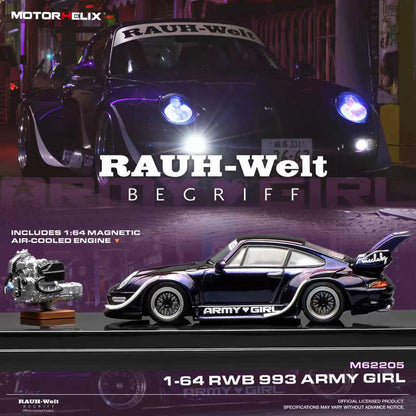 Model car with 'RAUH-Welt BEGRIFF' branding on a dark background