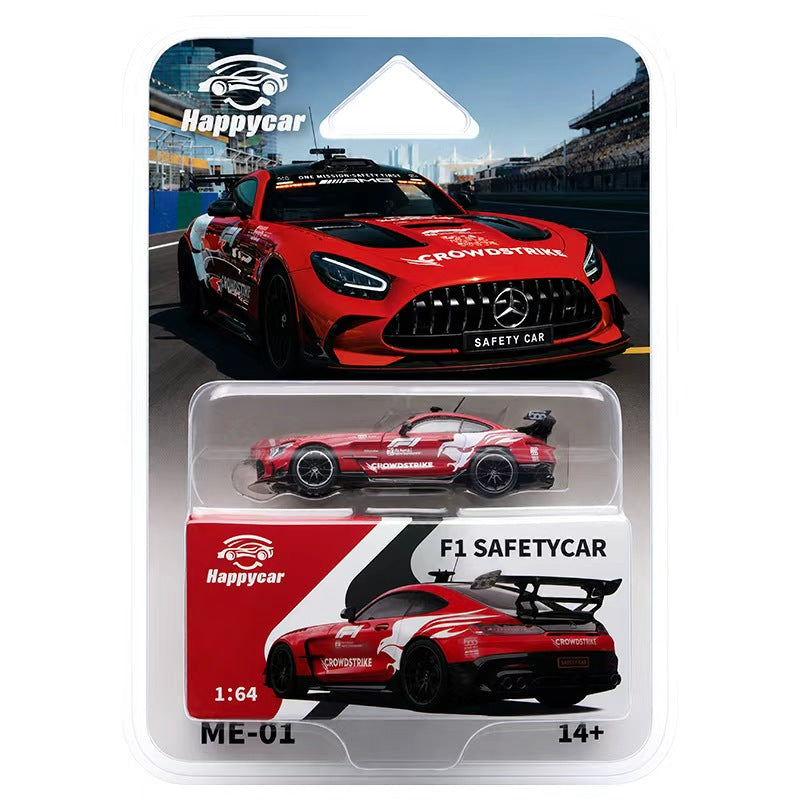 Red F1 safety car model in packaging with HappyCar branding