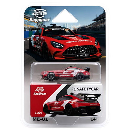 Red F1 safety car model in packaging with HappyCar branding
