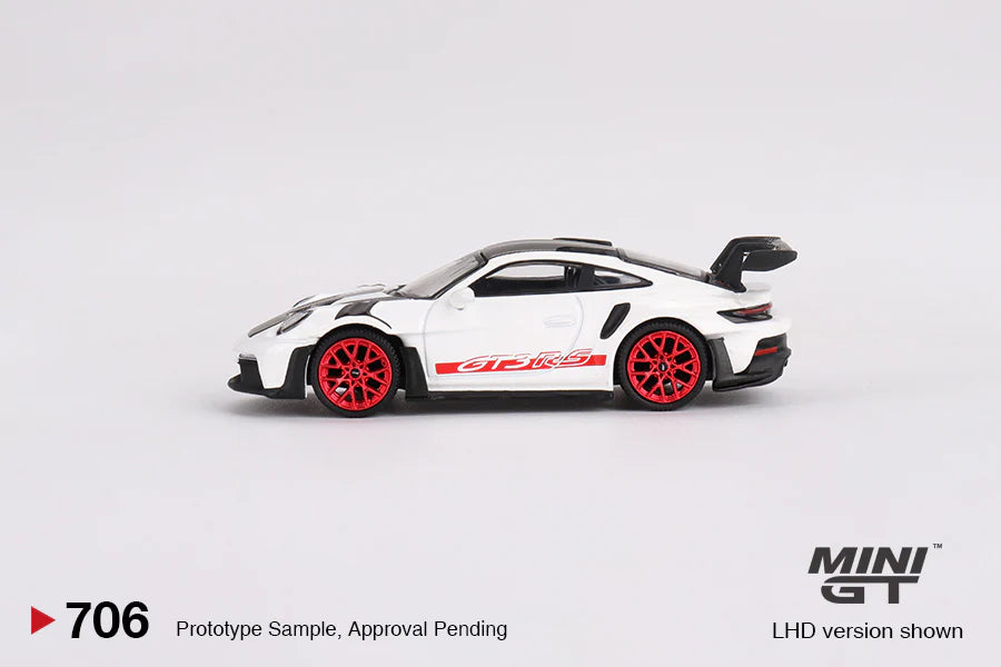 Mini GT 1:64 Porsche 911 (992) GT3 RS Weissach Package – White with Pyro Red MGT00706-MJ