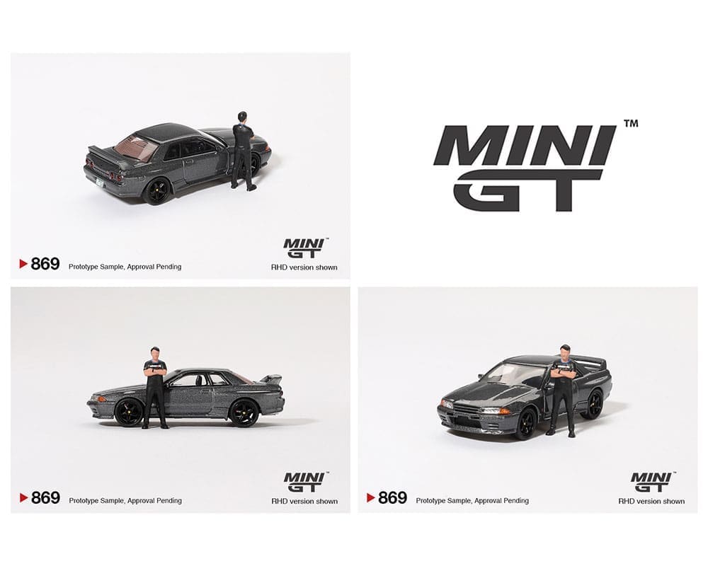 Mini GT 1:64 Nissan Skyline GT-R (R32) Nismo Gunmetal W/ Matsuda Figure – Tsugio Matsuda Collection (Preorder)