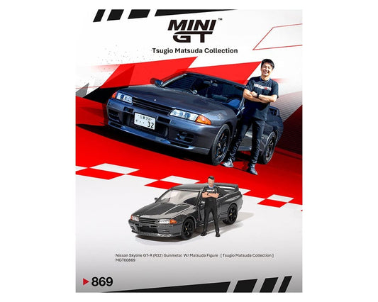 Mini GT 1:64 Nissan Skyline GT-R (R32) Nismo Gunmetal W/ Matsuda Figure – Tsugio Matsuda Collection (Preorder)