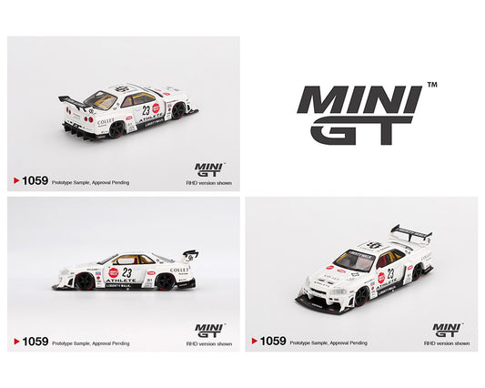 (Preorder) Mini GT 1:64 Nissan LB-ER34 Super Silhouette ATHLETE/COLLET – White MGT01059-BL