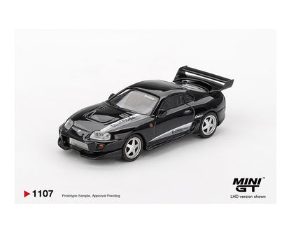 Black model car on a white background with 'MINI GT' branding.