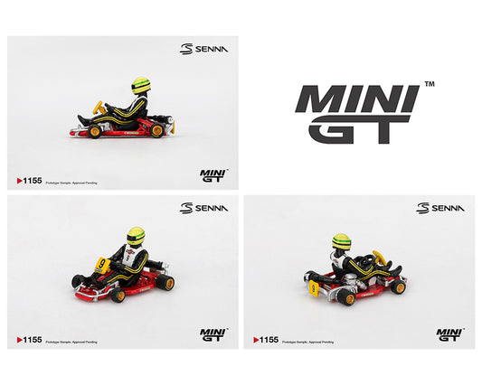 Three Mini GT model cars with Senna branding on a white background