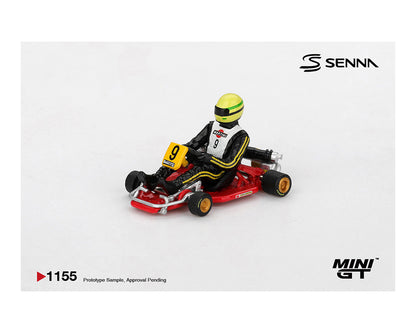 Model kart with driver figure on a white background, featuring Senna branding.