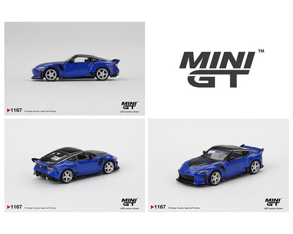 Collection of blue model cars with 'MINI GT' branding on a white background