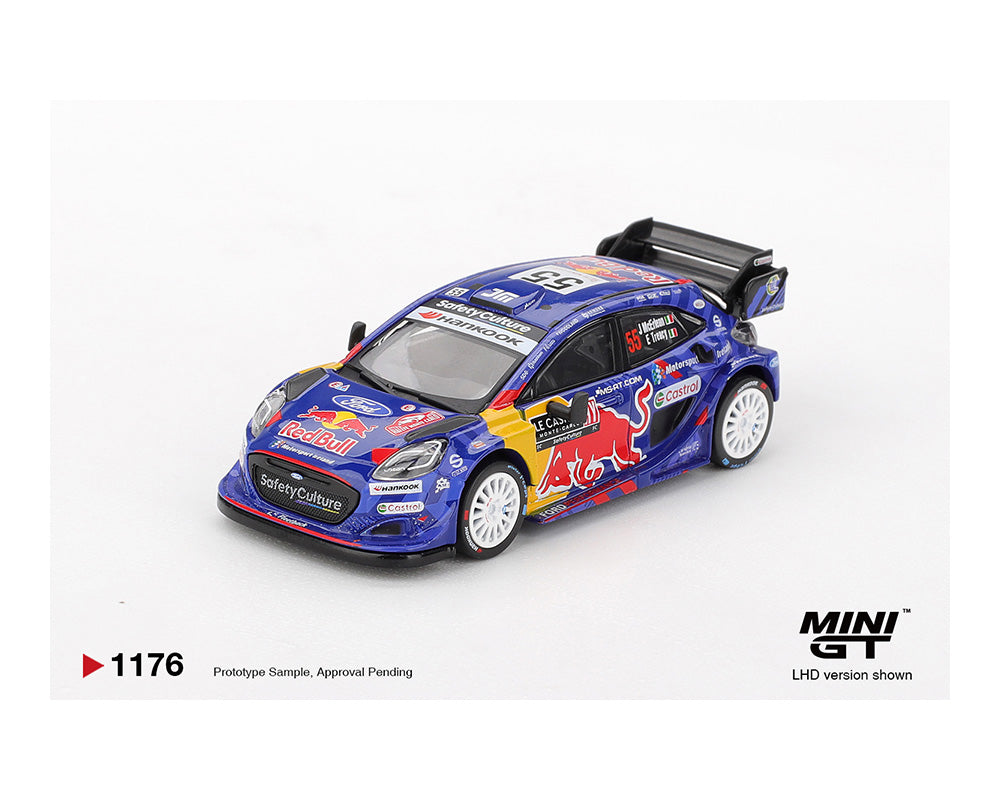 Model car with Red Bull and Mini GT branding on a white background
