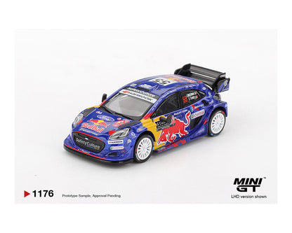 Model car with Red Bull and Mini GT branding on a white background