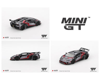 Mini GT model cars displayed with branding on a white background