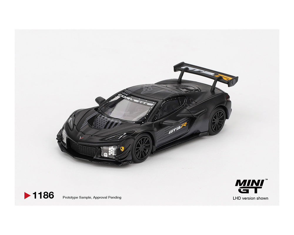 Mini GT Chevrolet Corvette Z06 GT3.R Road America Test car Black in white background