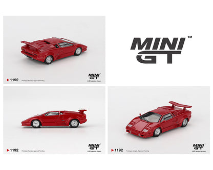 Red model cars with 'MINI GT' branding on a white background