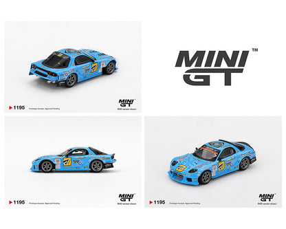 Three views of a blue model car with the number 2 on a white background, featuring the MINI GT logo.