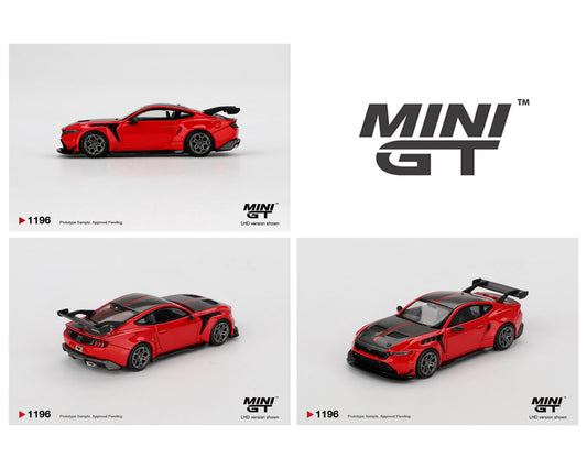 Three red sports cars with black accents on a white background, featuring the MINI GT logo.