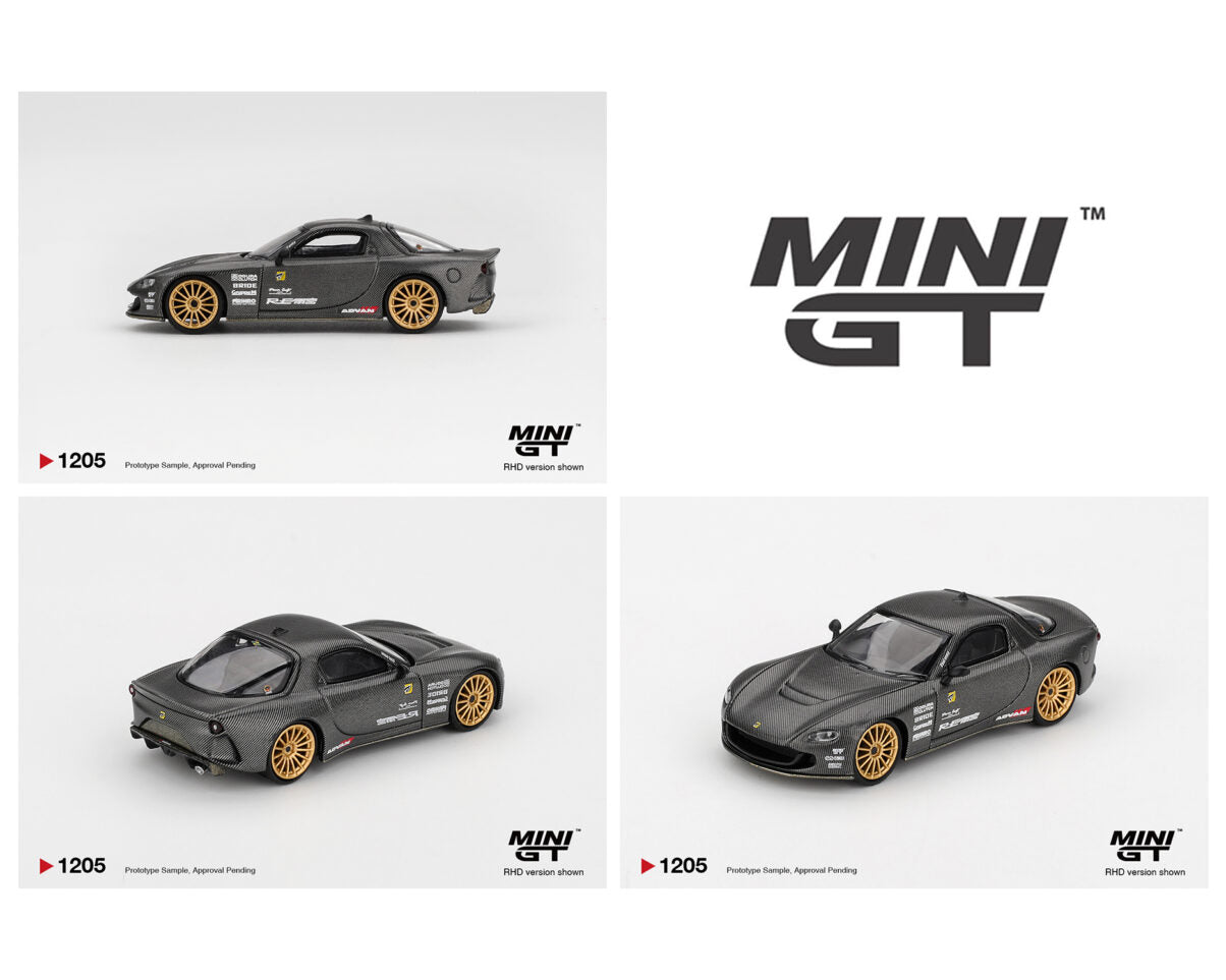 Three model cars displayed with 'MINI GT' branding on a white background