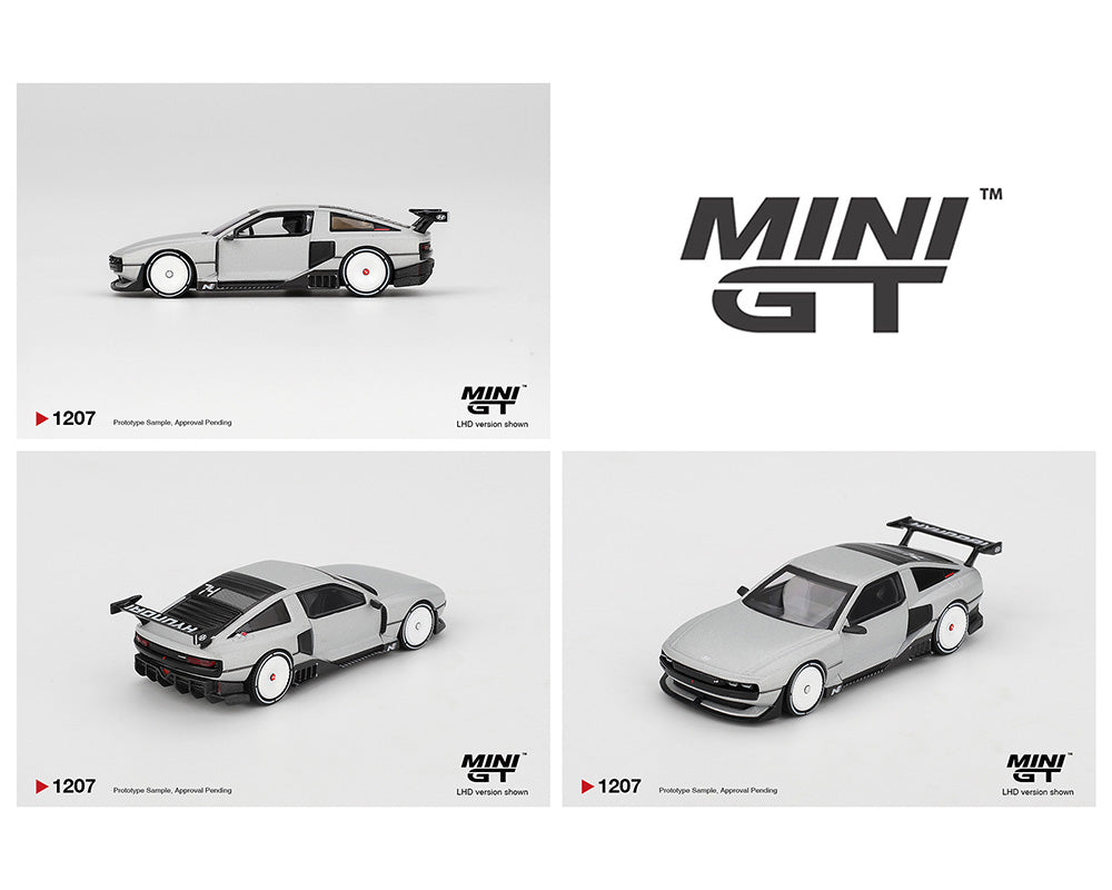Three model cars displayed with 'MINI GT' branding on a white background