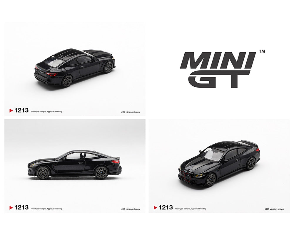 Three black model cars displayed with 'MINI GT' branding on a white background.