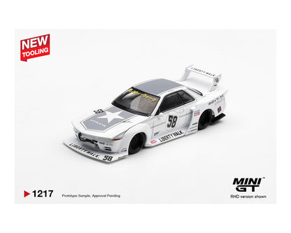 Model car with Liberty Walk branding on a white background, featuring the Mini GT logo.