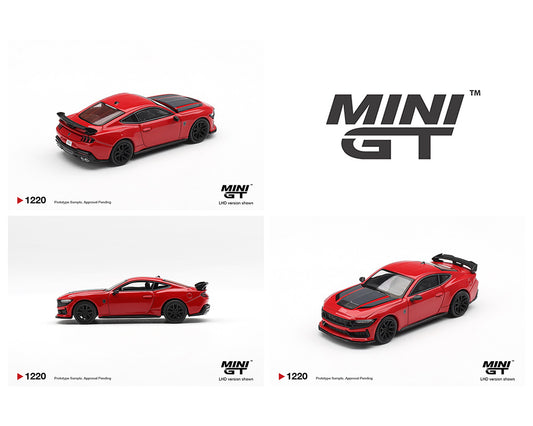 Red model cars with 'MINI GT' branding on a white background