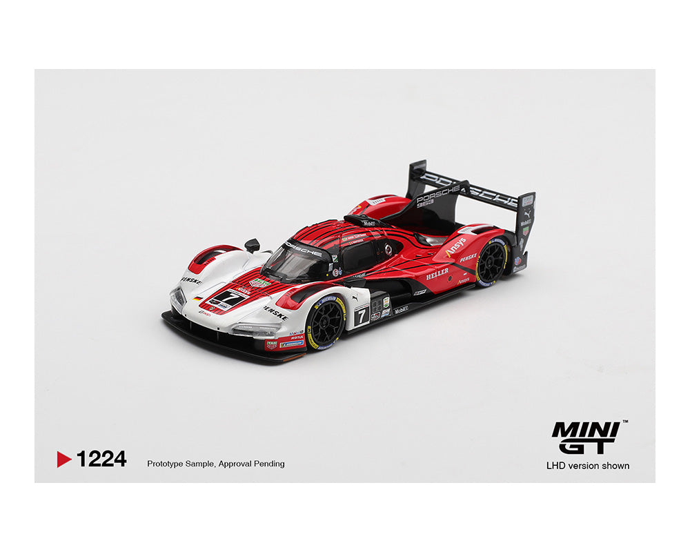 Model racing car on a white background with 'MINI GT' branding.