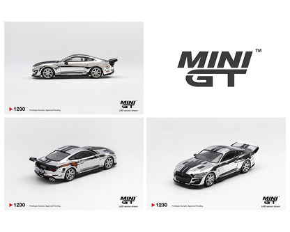 Three Mini GT model cars on a white background with the brand logo.