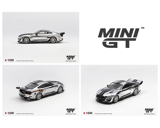 Three Mini GT model cars on a white background with the brand logo.