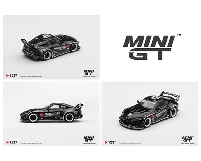 Three black and white model cars with 'MINI GT' branding on a white background.