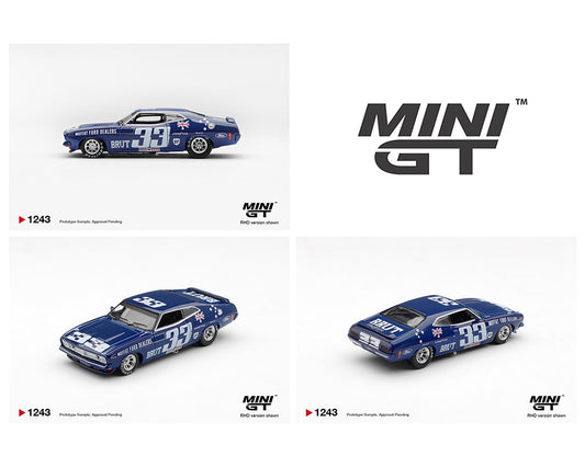 Model cars with number 33 on a white background featuring the Mini GT logo.