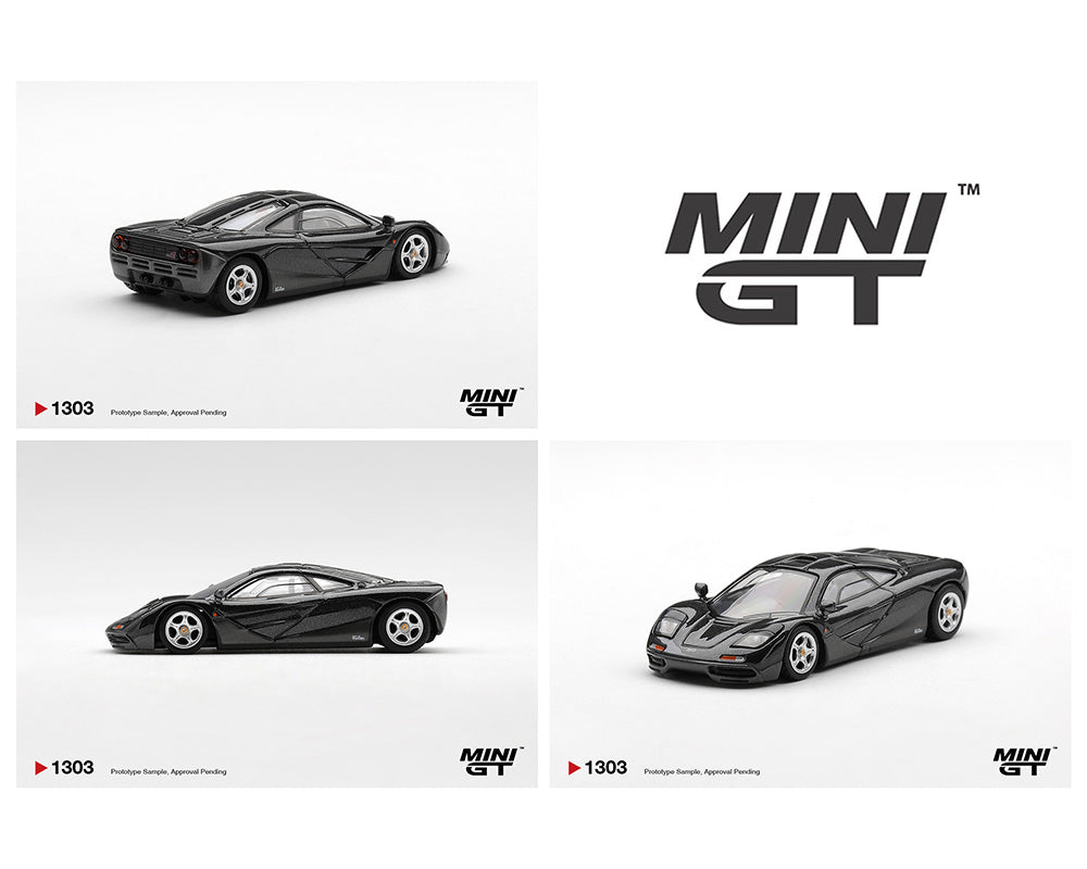 Three model cars displayed with 'MINI GT' branding on a white background