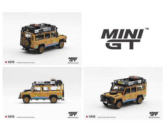 Model cars resembling a vintage SUV with 'MINI GT' branding on a white background.
