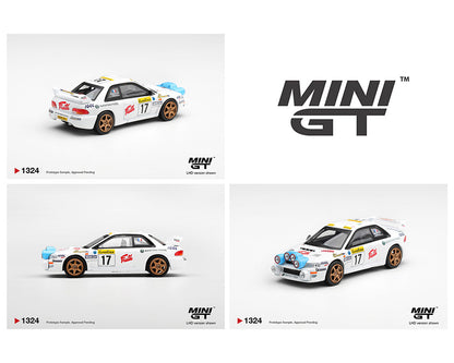 Three model cars with 'MINI GT' branding on a white background