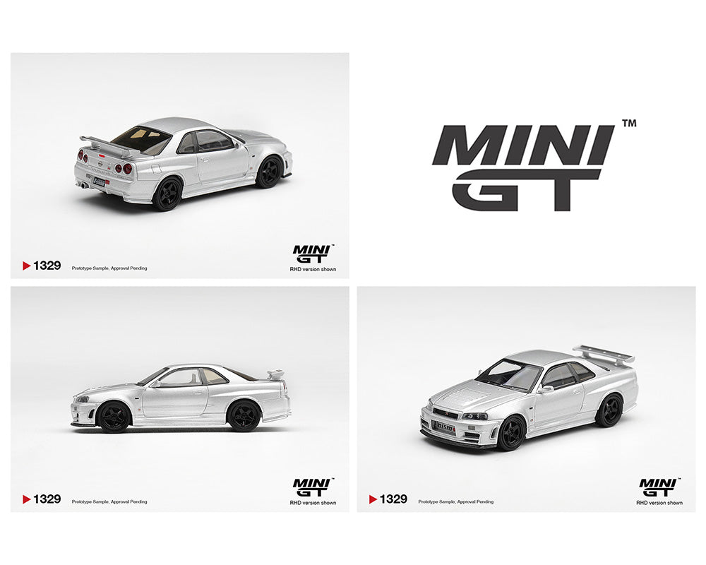 Model cars with 'MINI GT' branding on a white background