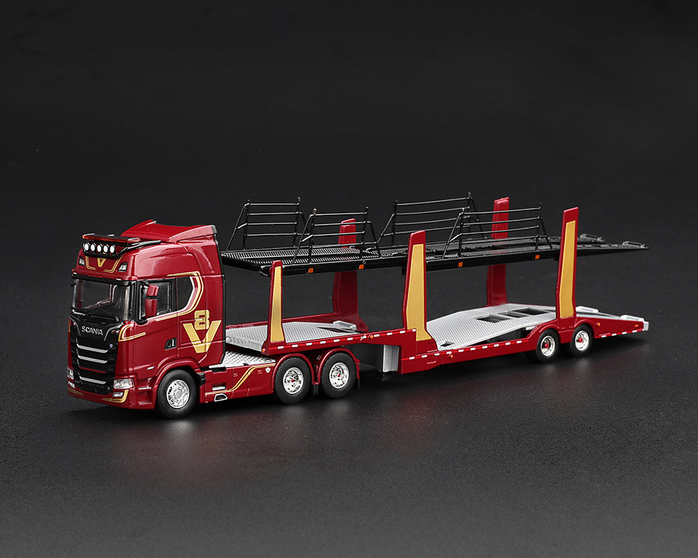 (Preorder) Mini GT 1:64 Scania 770S A6x4NA Car Transporter V8 50th anniversary + Car transporter – Red – Limited Edition MGT01350-L
