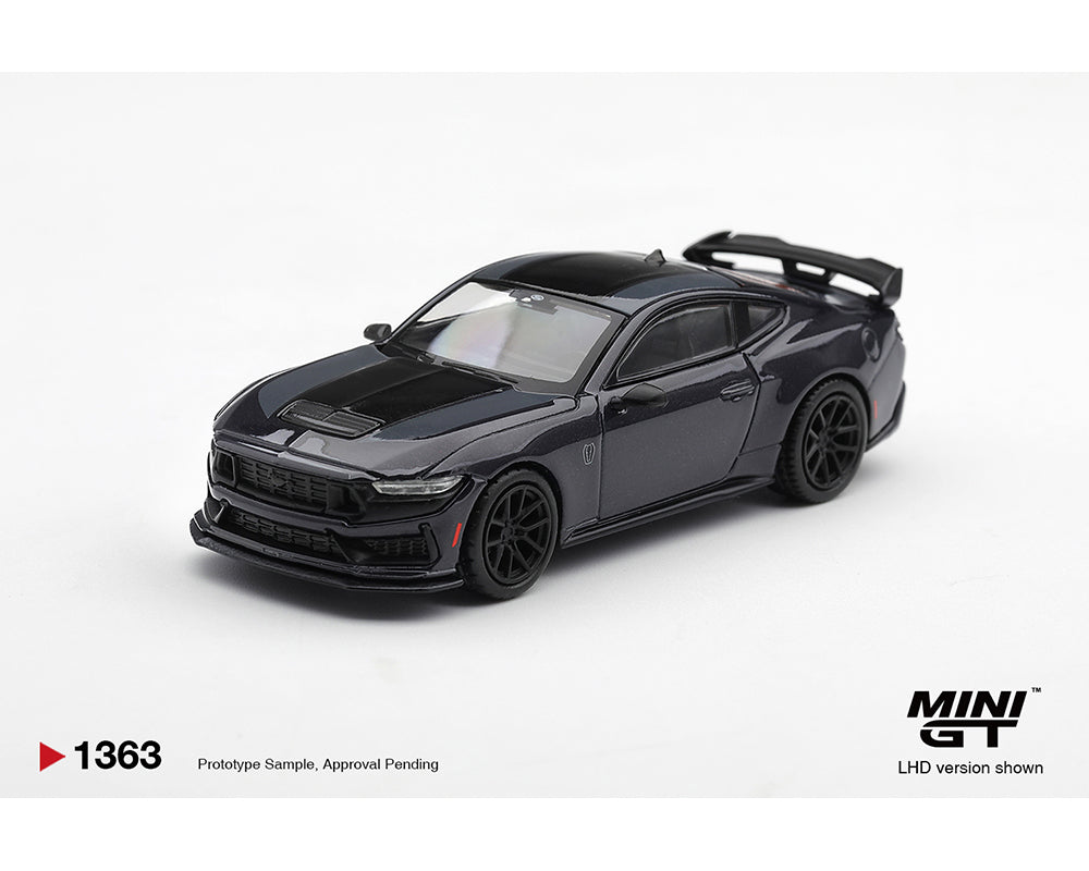 A dark gray miniature model of a Dodge Charger SRT Super SUV with a black hood and roof, displayed on a clean white background. The image includes 'MINI GT' branding and a 'Prototype Sample, Approval Pending' note in the bottom left corner.