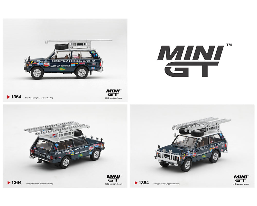 Three views of a Mini GT 1/64 scale model car, a British Touring Car Championship vehicle, shown on a clean white background with the Mini GT logo.