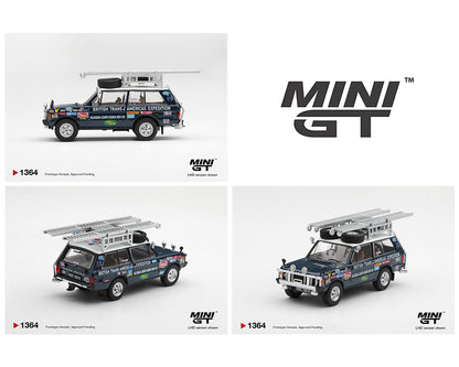Three views of a Mini GT 1/64 scale model car, a British Touring Car Championship vehicle, shown on a clean white background with the Mini GT logo.