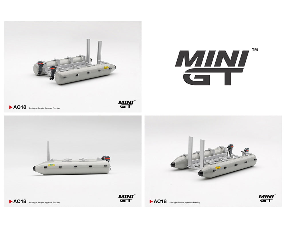 Model Rafts and packaging labeled 'MINI GT' on a white background