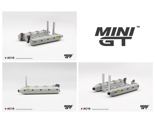 Model Rafts and packaging labeled 'MINI GT' on a white background