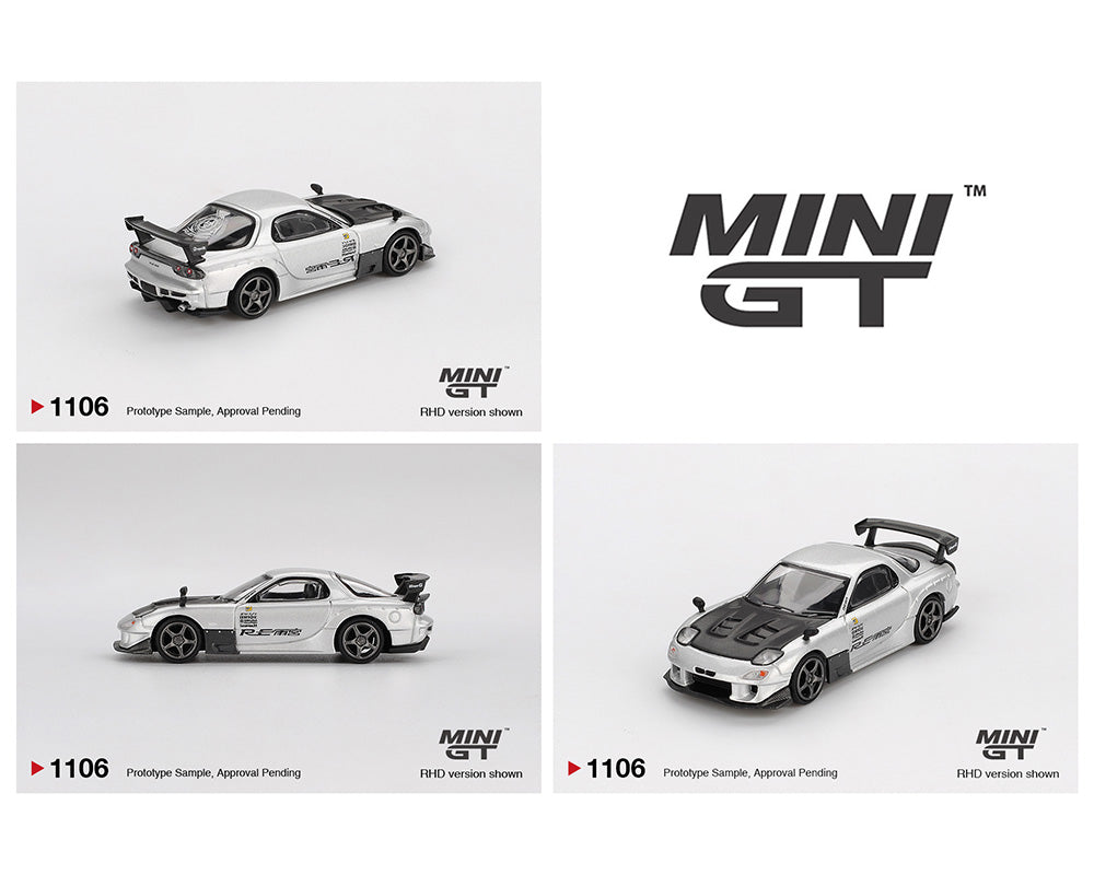 Mini GT 1:64 Mazda RX-7 RE-Amemiya – Silver Metallic MGT01106-BL