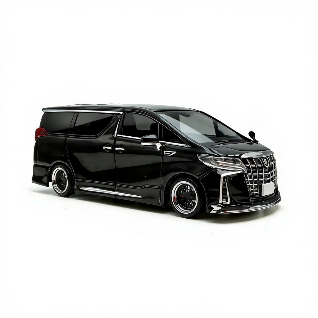 Black Toyota Alphard minivan on a white background