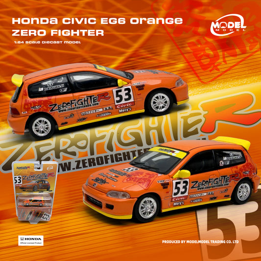 Honda Civic EG6 Orange Zero Fighter model car with packaging on an orange background
